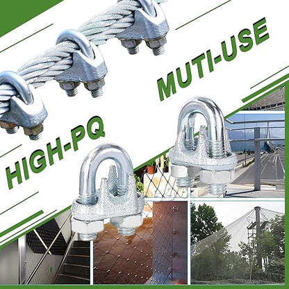 30PCS 1/4" Galvanized Zinc-Plated Wire Rope Cable Clamp Clips, M6 Wire Cable Clampswith U-Bolt Saddle Fasteners for Secure Rigging & Marine Use