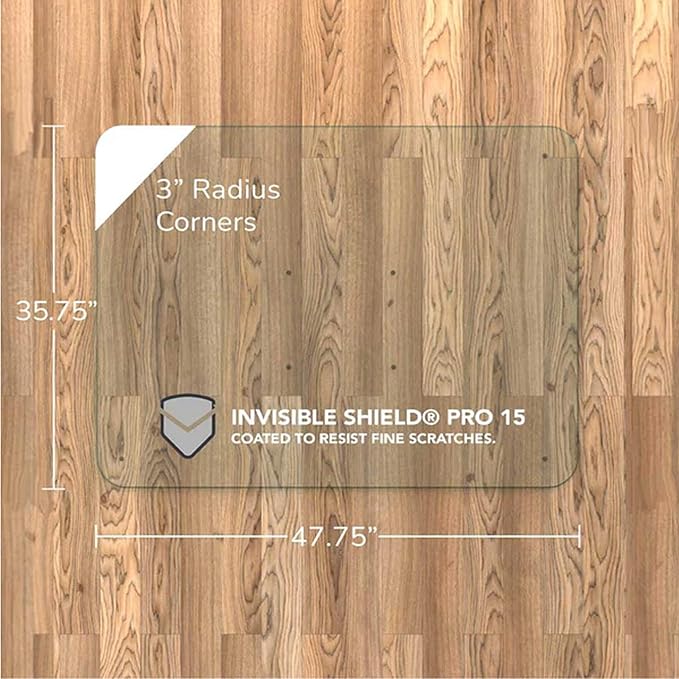 Vitrazza Glass Chair Mat 36” x 48” Superior ¼ Thick, Chiaro Standard Clear, Certified Tempered Safety Glass, Delivers a Smooth Glide, Protects Carpet or Wood, Beautiful in Home or Office.