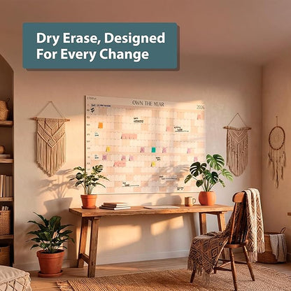 Own the Year 2026 GIANT Wall Calendar | 4ft x 3ft Full Year Dry Erase Large Planner, January '26 to December '26 Big Whiteboard Wall Calendar with Markers, Sticky Notes & Mounting Kit, Jumbo Quarterly Layout for Home or Office