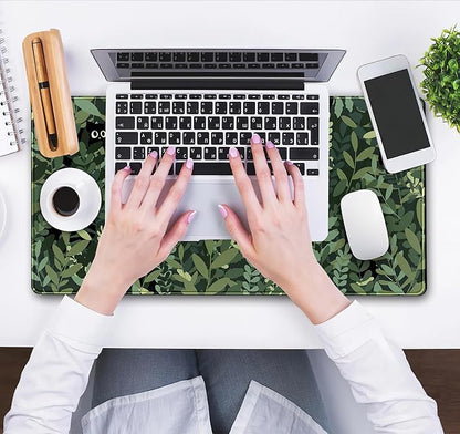 Cute Anime Cats Desk Mat Green Leaves Kawaii Mousepad XXL Extended Large Gaming Mouse Pad Cat, Aesthetic Extended Laptop Keyboard Mat Desk Pad for Women Office Gamer Girl Decor 31.5x15.75 in