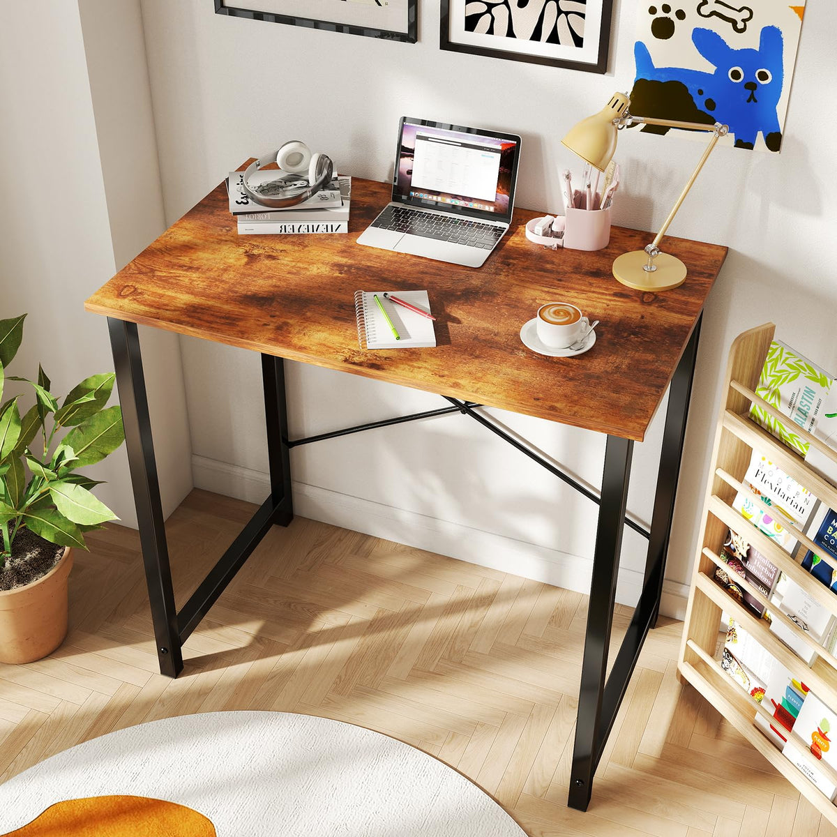 31 Inch Small Computer Desk for Home Office, Modern Study Writing Gaming Work Table Simple Style for Bedroom with X-Shaped ReInchforcement, Rustic Brown