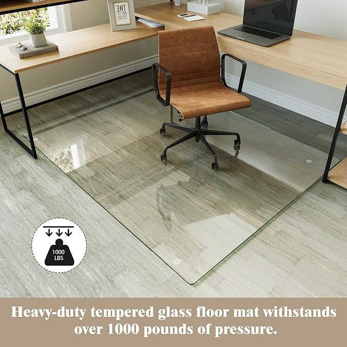 Koonmi Tempered Glass Chair Mat for Hardwood Floors & Carpets, 48" x 60“ Transparent Heavy Duty Office Floor Protector with Noise-Free Gliding Shatterproof for Home Office Desk