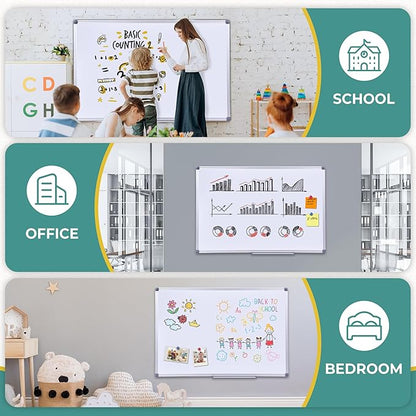 40 x 28 Inch Magnetic Dry Erase Whiteboard - Medium-Large Wall Mounted Writing Board for Home Office & Study - Silver Aluminum Frame with Tray