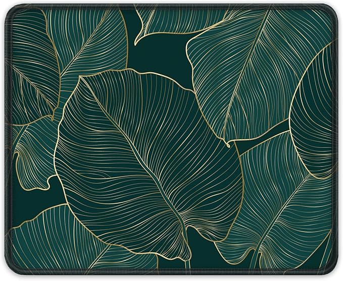Auhoahsil Mouse Pad, 12 x 10 in Tropics Theme Computer Mouse Pad for Desk, Premium-Textured Non-Slip Rubber Stitched Edges Waterproof Square Mouse Mat for Gaming Work Wireless Mice, Green Leaves