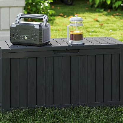 Yardgrace 90 Gallon Waterproof Outside Storage Box - Patio Storage & Outdoor Deck Box, All-Weather Resin Chest for Pool/Garden Accessories, Lockable UV-Resistant, Jet Black