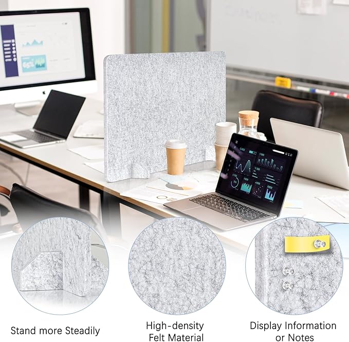 AMUSIGHT 2 Pack Acoustic Desk Dividers - 24" x 20" Freestanding Privacy Panels Set with Noise - Reducing Design Cubicle Sound Proof, Ideal for Office, Classroom, and Home (Silver Gray)