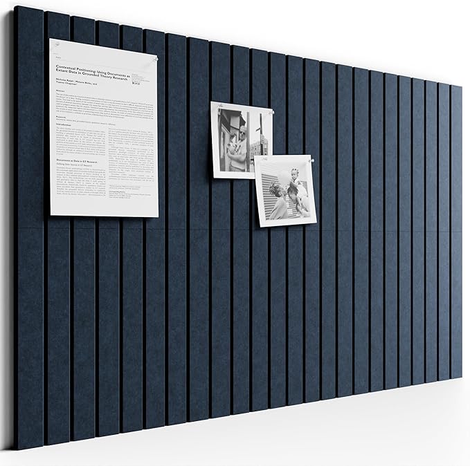 Bumusty Large Cork Board Alternative-36 x24 Felt Bulletin Board Tiles, with 30 Pushpins, 40 Adhesive Tabs, 6-Pack Slat Wall Paneling, Cork Boards for Office Push Pin Board Felt Board-Navy