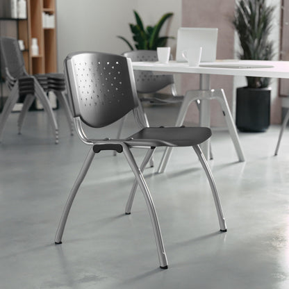 880 lb. Capacity Gray Plastic Stack Chair with Titanium Gray Powder Coated Frame
