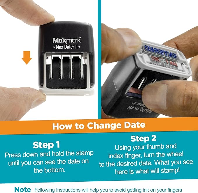 MaxMark Self-Inking Rubber Date Office Stamp with Denied Phrase & Date - Blue Ink (Max Dater)
