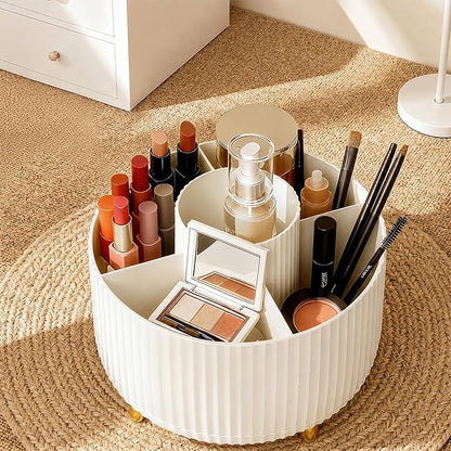 Soboto 360 Rotating Desk Organizer with DIY Floral Stickers, Compartment Floral Office Supplies Storage, Space-Saving Plastic Caddy for Home Office Cosmetics Pen Holder