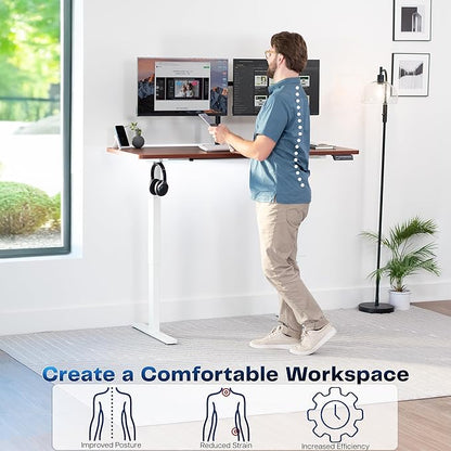 VIVO Electric 60 x 24 in Standing Desk, Memory Height Adjustment, 1B Series, Holds 220 lbs, One-Piece Dark Walnut Top, White Frame, DESK-KIT-1W6D