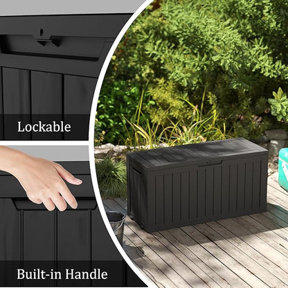 Decksplore 75 Gallon Outdoor Storage Box with Wheels, Waterproof Lockable Resin Deck Box Patio Storage Bin for Pool Accessories Cushion Furniture, Garden Tools, UV-Resistant Outside Delivery Black