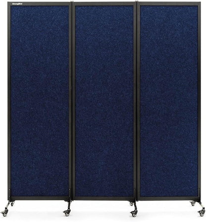 Upgrade Version Room Partition and Divider, Freestanding Rolling Dividers with Wheels,Office Privacy Screen Divider Wall,Classroom Felt Dividers,6'L* 6'7"H,3 Panel,Blue
