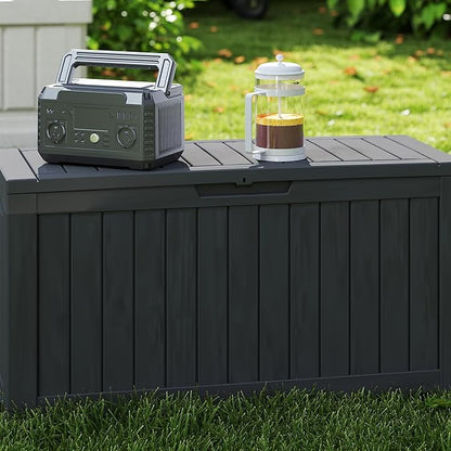Decksplore 75 Gallon Outdoor Storage Box with Wheels, Waterproof Lockable Resin Deck Box Patio Storage Bin for Pool Accessories Cushion Furniture, Garden Tools, UV-Resistant Outside Delivery Black