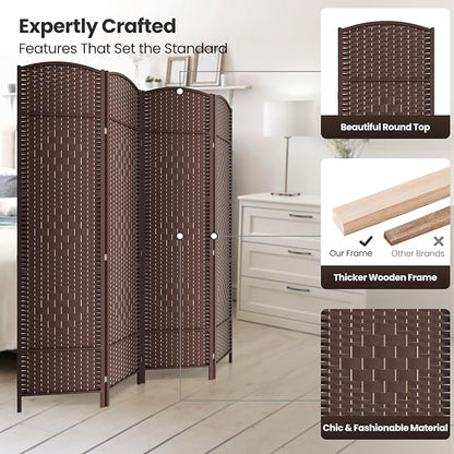 Cocosica 4 Panel Room Divider,6Ft Folding Privacy Screen,Tall - Extra Wide Foldable Panel Partition Wall Divider with Diamond Double-Weaved Hand-Woven Design Room Screen Divider