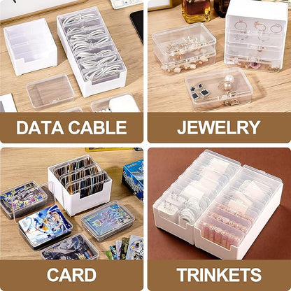 11 Cable Organizer Box with Labels, Cord Storage Organizer for Desk Drawer，Includes 20 Ties & 32 Labels, Office Home Multi-Purpose Organizer