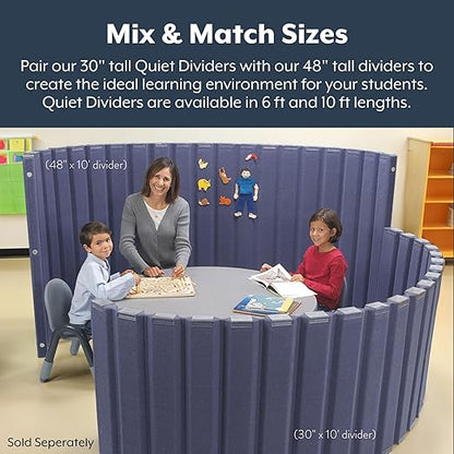 Angeles 30" x 10' Quiet Divider With Sound Dampening Panels, Freestanding Room Divider Wall, Gray