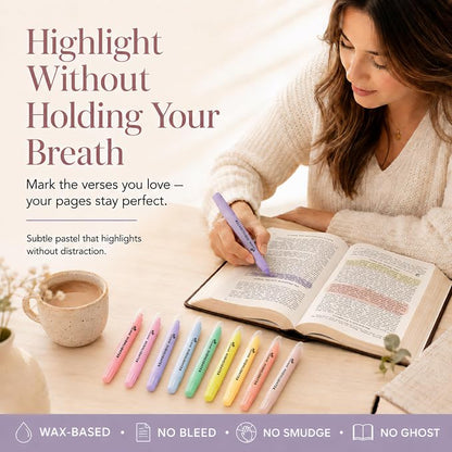 10 Pack Bible Safe Highlighters - Pastel Color, Wax Highlighters | No Bleed, Scripture Markers for Journaling, Study Accessories and School Supplies
