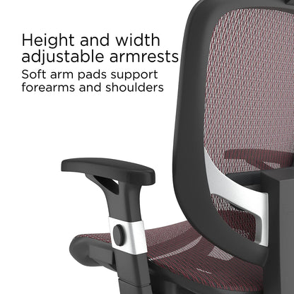 Ergonomic Task Chair, Mesh, Ergonomic, Lumbar Support, Swivel, Maroon