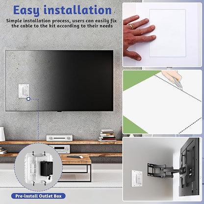 in Wall Cable Management Kit with Brush Wall Plate, AC Outlets & USB Ports, Recessed Outlet Box, for Walls Mount TV with Cable Management Box, in Walls TV Connection Kit for Home Theater Systems