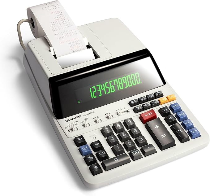 Sharp EL-1197PIII Heavy Duty Color Printing Calculator with Clock and Calendar