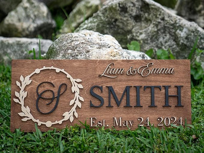 Custom Family Name Sign | Personalized Wooden Wedding Gift | Rustic Last Name Wood Plaque | Established Date Sign |Аnniversаrу (Smith Style)