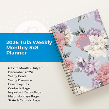 Blue Sky 2026 Weekly & Monthly Planner Calendar, 5"x8", Tula | January 2026 - December 2026, Flexible Frosted Cover, Durable Twin Wire Binding, Laminated Tabs
