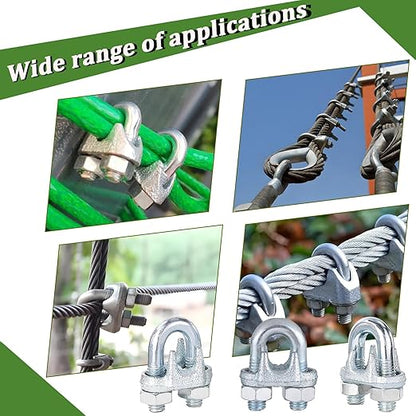 30PCS 1/4" Galvanized Zinc-Plated Wire Rope Cable Clamp Clips, M6 Wire Cable Clampswith U-Bolt Saddle Fasteners for Secure Rigging & Marine Use