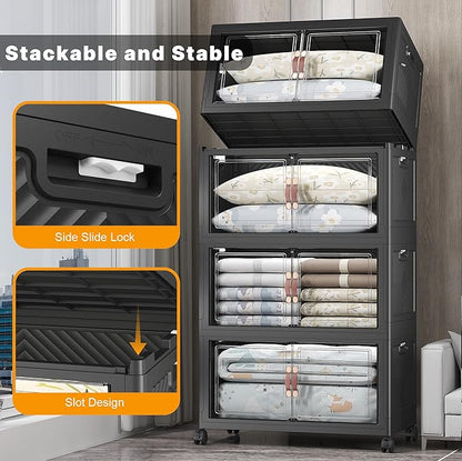 UAMFURI Extra Large Stackable Storage Bins with Lids & Wheels & Door, 1280QT-160QT/40GAL*8Pack Foldable Collapsible Closet Organizers, Plastic containers drawers for bedroom Dorm