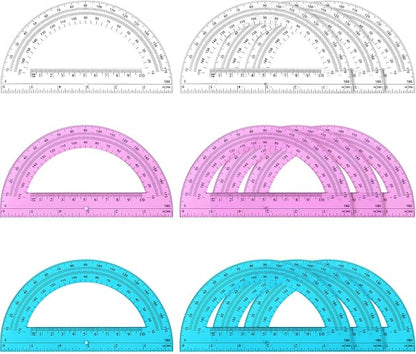 Zonon 12 Pack 6 Inch Plastic Protractor Christian Charity Donation 180 Degrees Pink Blue Clear Protractors for Classroom School Math Teacher Student Office Supplies Christmas Operation Gifts