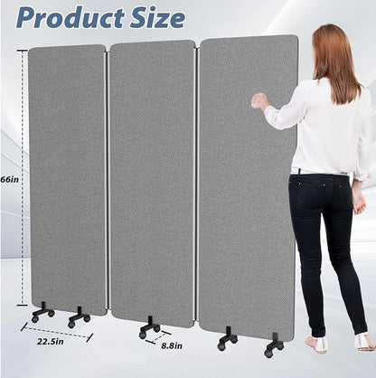 Acoustic Room Divider Privacy Panel with Wheels, 3 Panel Soundproof Room Divider (Aluminum Frame) for Room Partition, Folding Room Dividers Separation Office Cubicle Wall Sound Proof Partition Divider