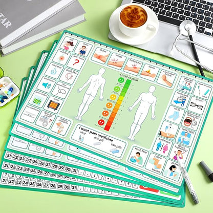 Geyoga 12 Pcs Nonverbal Communication Board, 16.73 x 11.22'' Patient Picture Symbol Communication Cards for Adults