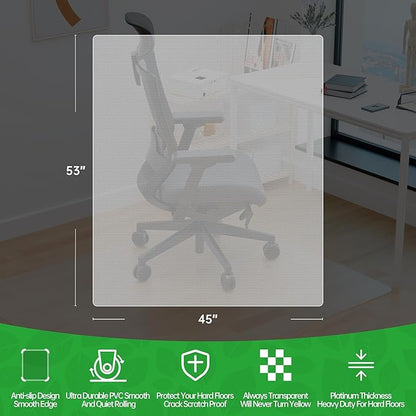 100pointONE Office Chair Mat for Hardwood Floors, Easy Glide Computer Chair Mat, Clear Floor Protector for Chairs 45" x 53"