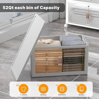 UAMFURI Extra Large Stackable Storage Bins with Lids & Wheels & Door, 416QT-52QT/13GAL*8Pack Foldable Collapsible Closet Organizers, Plastic containers drawers for bedroom Dorm