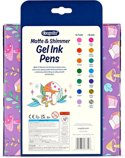 Crayola Gel Ink Pen Marker Set, 14 Matte & Glitter Pens, Gel Pens for Coloring, Fine Point, Gift for Kids & Teens, Ages 4+