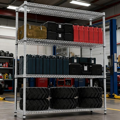 M MZG 4 Tiers Shelf 2640 lbs Steel Storage Shelving Utility Shelving Unit Steel Organizer Wire Rack for Home,Kitchen,Office,Garage Chrome 17.7" D x 47.2" W x 70.3" H