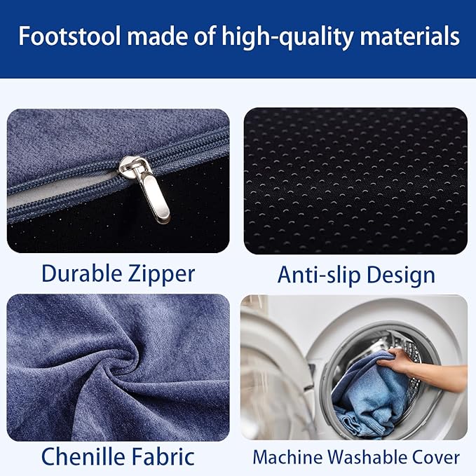 Opuvidity Foot Rest for Under Desk at Work Ergonomic Under Desk Footrest，Support Foot Pillow Double-Sided Footstool， for Office, Home & Gaming Leg Elevation Pillow Blue
