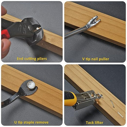 Alimtee 4Pcs Upholstery Staple Remover Tools Set Including End Cutting Pliers Staple Puller Tack Lifter Carpet Remover Fastener Remover for Furniture Floor Wall Car Photo Frame