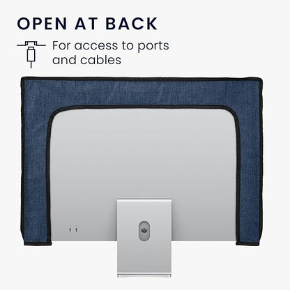 kwmobile Dust Cover for 27-28" Monitor - Linen Monitor Display Protector - Protect Your Computer Screen - Blue Grey