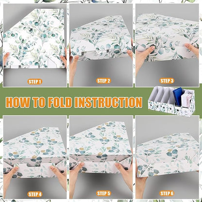 PerKoop 6 Pcs Magazine File Holder Foldable Decorative Cardboard File Folders 6 Patterns Floral Colored Magazine Rack with Printable Sticker Labels for School Office Home Desk (Eucalyptus Leaves)