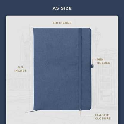 BEECHMORE BOOKS A5 Dotted Journal – 160gsm Thick Paper No-Bleed Bullet Notebook – Hardcover Dot Grid Logbook with Presentation Gift Box – Vegan Leather Sketchbook for Artists & Professionals