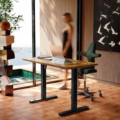 HUANUO 48" x 24" Electric Standing Desk Adjustable Height, 4 Memory Height Settings, Headphone Hook, Cable Manager, Sit Stand Up Desk for Home Office & Computer Workstation, Vintage Brown