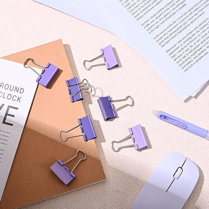 Temiary Metal Binder Clips, Assorted Sizes Extra Large, Large, Medium, Small, Mini, Micro Binder Paperwork Clip, Morandi Colored Paper Clamps Bulk for Office, Home, School (Purple 208P)