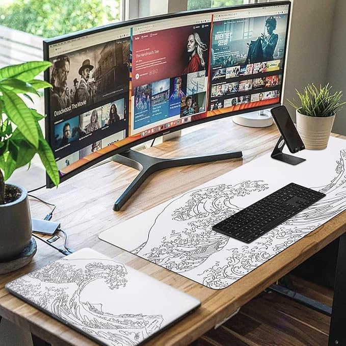 iCasso White Mouse Pad, Extended Gaming Mouse Pad (35.4x15.7 in), Large Stable Rubber Base Mousepad with Stitched Edges, Keyboard Mouse Mat Desk Pad for Work, Game, Office, Home