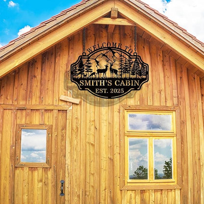Personalized Deer Hunting Metal Cabin Sign, Custom Outdoor Hunting Decor, Family Name Wall Art, Rustic Hunting Lodge Decor, Deer Hunter Gift, Custom Hunting Room Metal Wall Sign