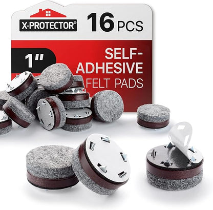 Felt Furniture Pads X-Protector 16 PCS - 1" Felt Pads with Prongs - Premium Felt Chair Pads - Furniture Pads for Hardwood Floors - Chair Floor Protectors for Hardwood- Slide Your Furniture Easily!