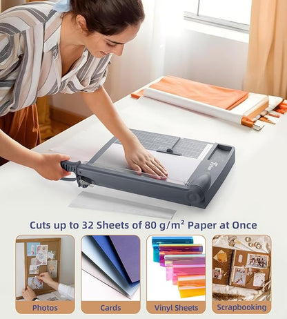 Firbon 12" Guillotine Paper Cutter, Heavy Duty 30-Sheet Capacity Trimmer for Cardstock, Photos, Scrapbooking, Office, Classroom, Studio (Gray)