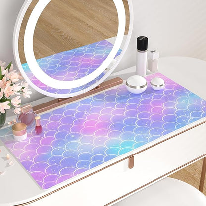 QIYI Multifunctional Office Desk Pad, Water-Resistant PU Leather Mouse Pad, Home Décor Large Desk Organizer Mat, Non Slip Base Writing Pads for Home & Office 31.5" x 15.7" - Mermaid Scales