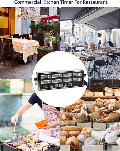 QWORK Digital Kitchen Timer - 8-Channel Multi-Timer with Waterproof Panel, Adjustable Volume
