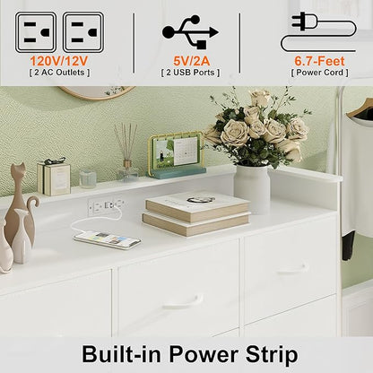 Welfuturer White Dresser with LED Lights and Charging Station for Bedroom 12 Drawers Dressers & Chest of Drawers Tall Dressers for Hallway Entryway Closets Living ROM Sturdy Steel Frame Wood Top